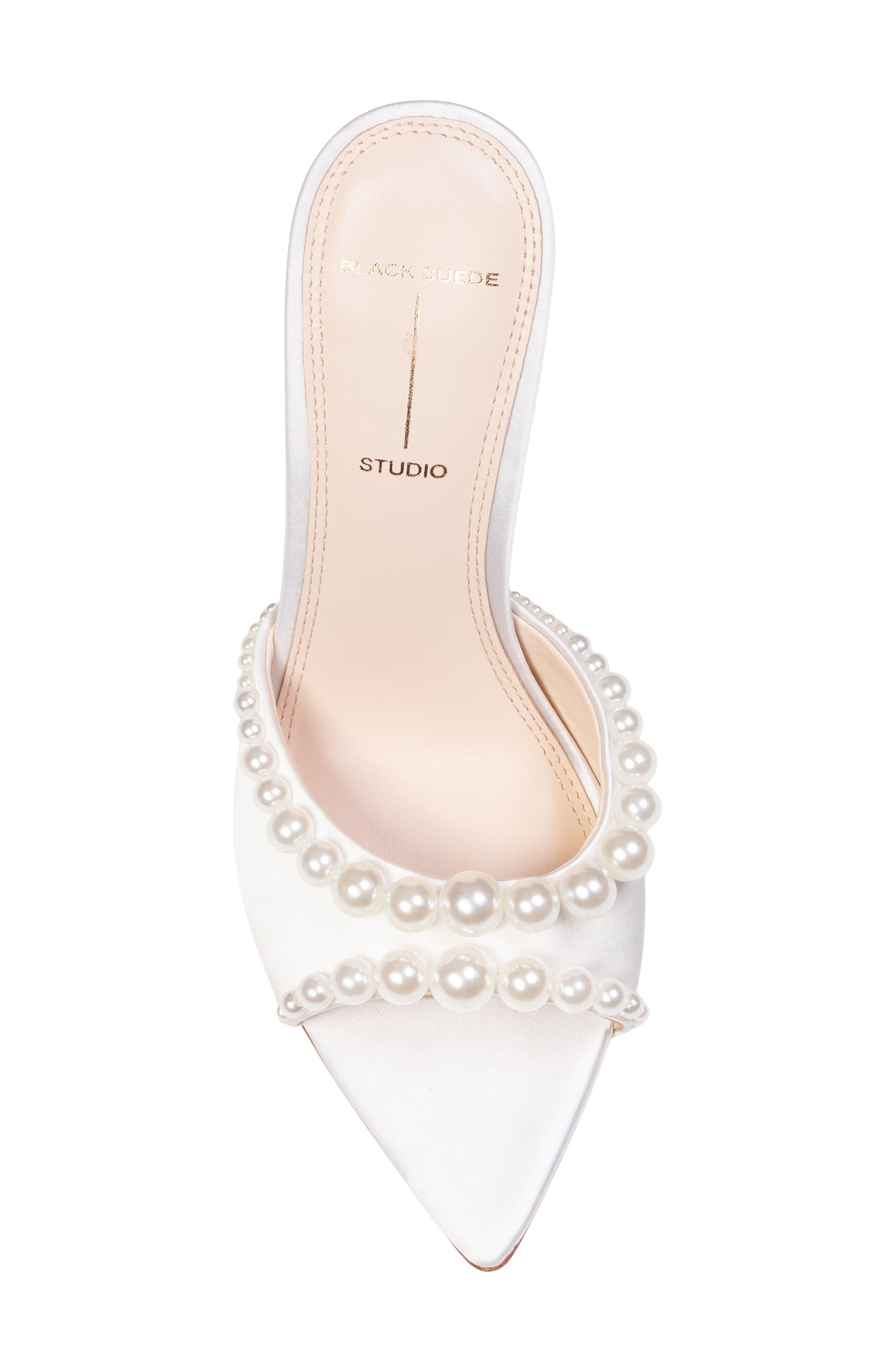 BLACK SUEDE STUDIO Gigi Pointed Toe Slide Sandal, Alternate, color, White Satin