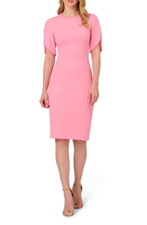 Imitation Pearl Detail Crepe Sheath Dress