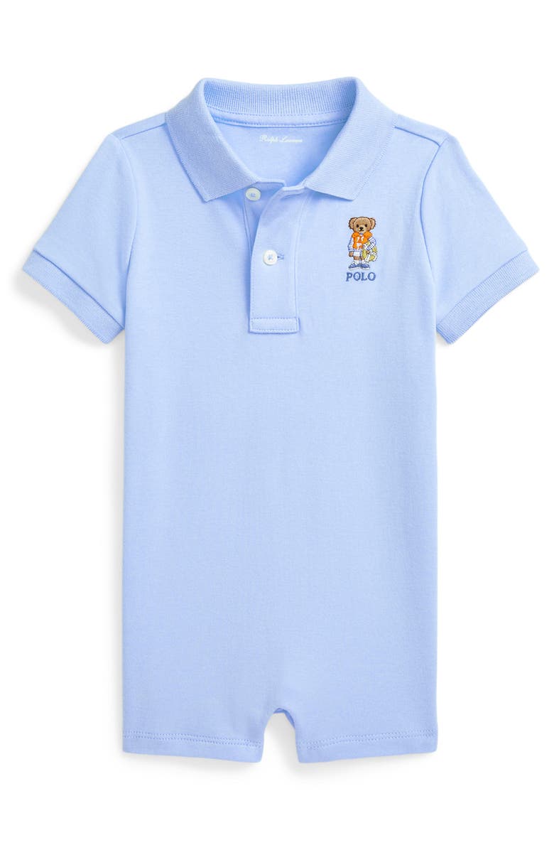 Ralph Lauren Embroidered Bear Cotton Polo Romper, Main, color,