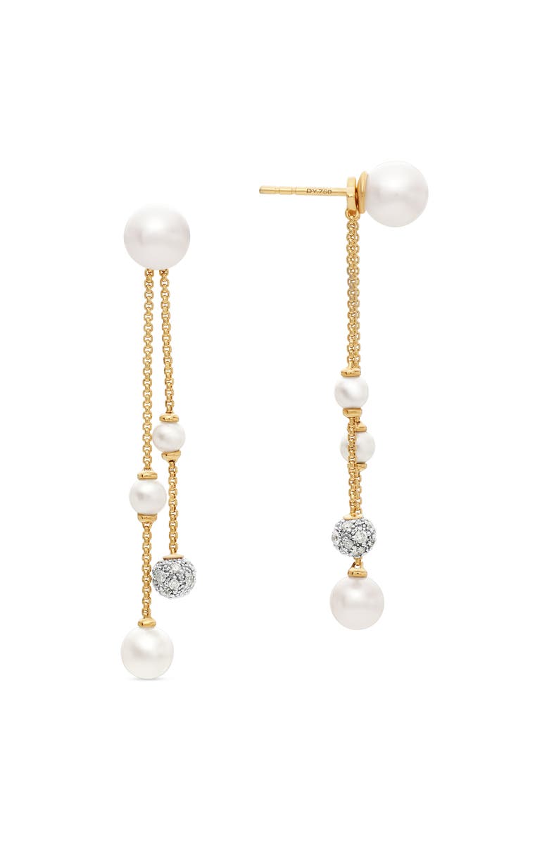 David Yurman Pearl and Pavé Two Row Drop Earrings in 18K Yellow Gold with Diamonds, Alternate, color, 