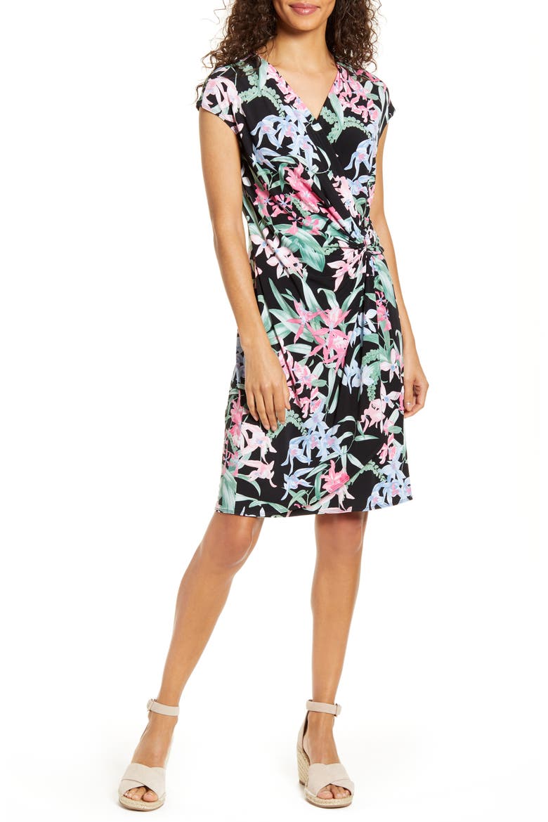 Orchid Isle Faux Wrap Dress, Main, color, BLACK