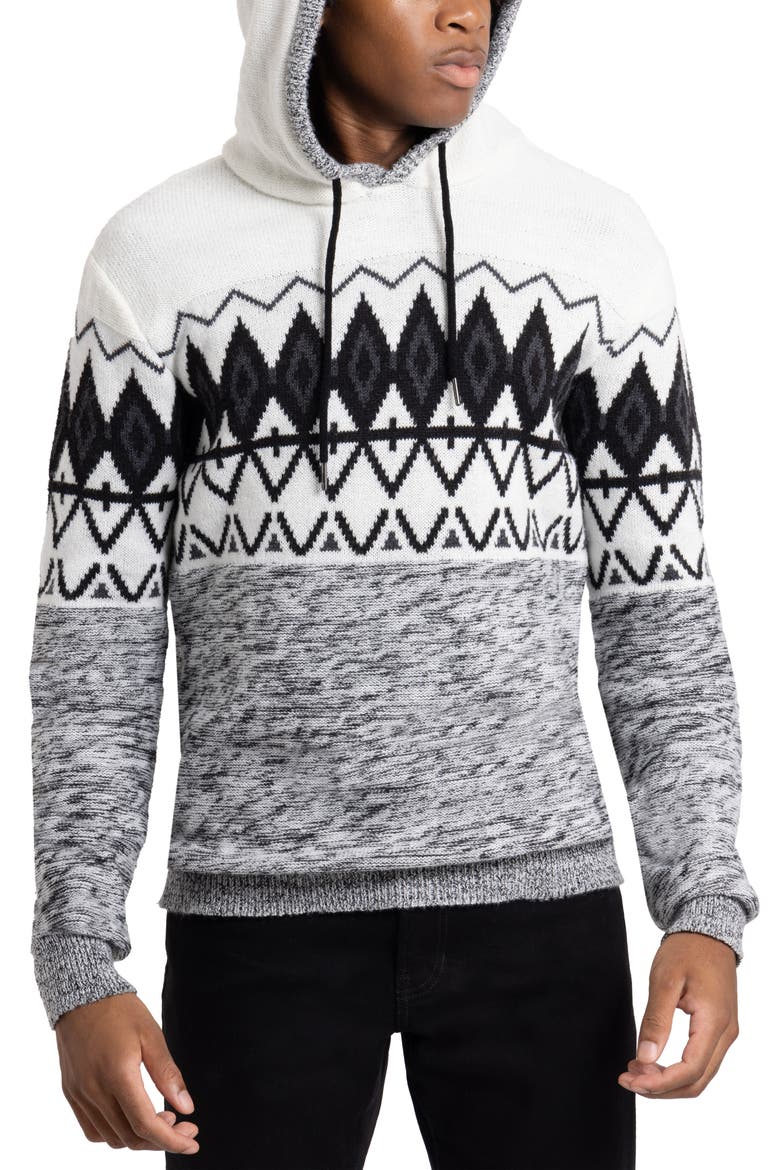 Colorblocked Pattern Hoodie, Alternate, color, BLACK