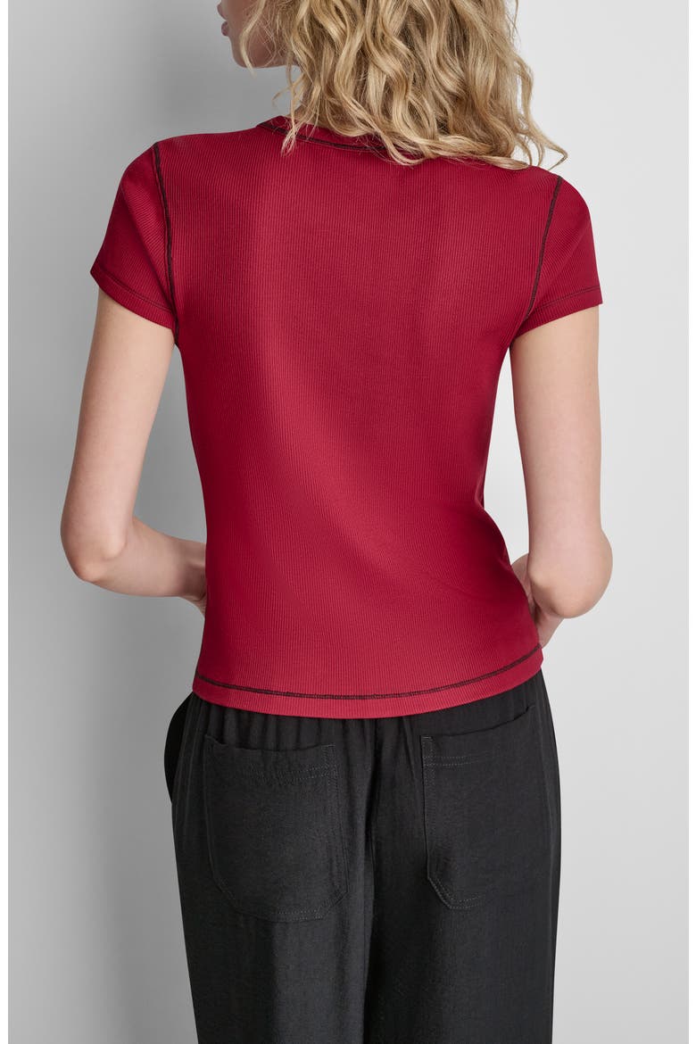 Contrast Stitch Cutout Detail Rib Top, Alternate, color, RHYTHM RED