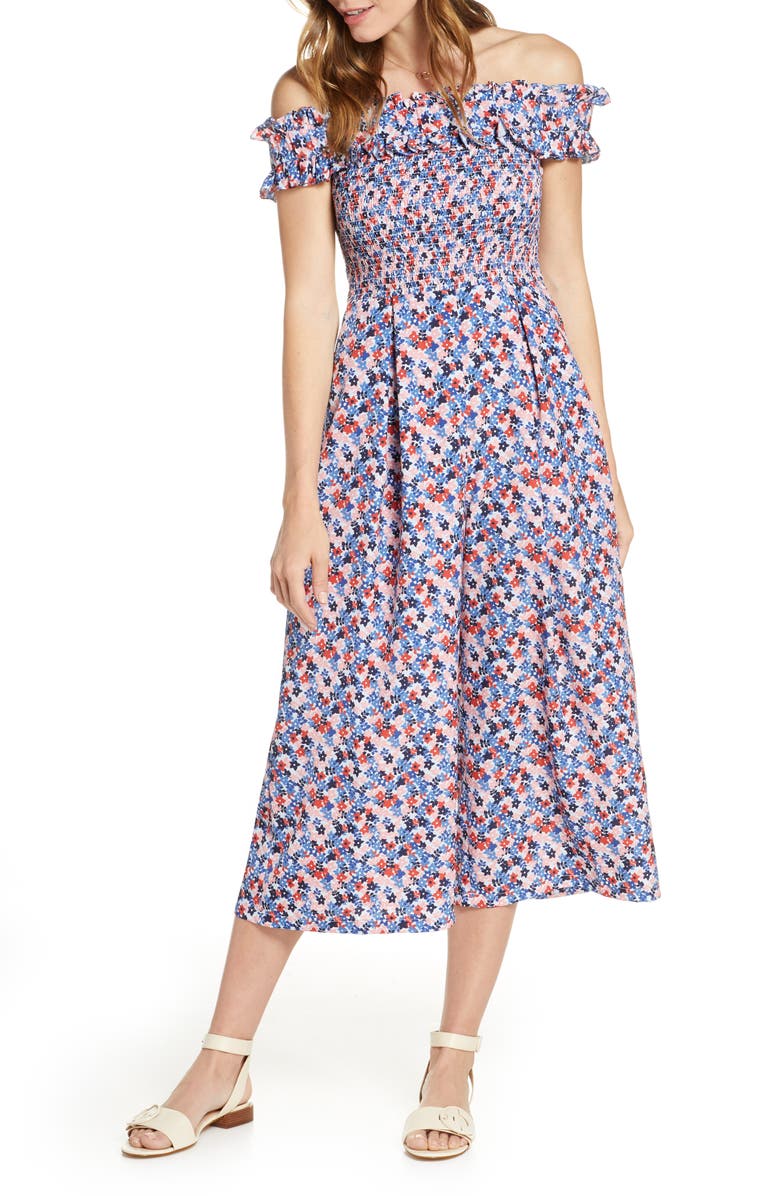 1901 Floral Smocked Off the Shoulder Jumpsuit, Main, color, 