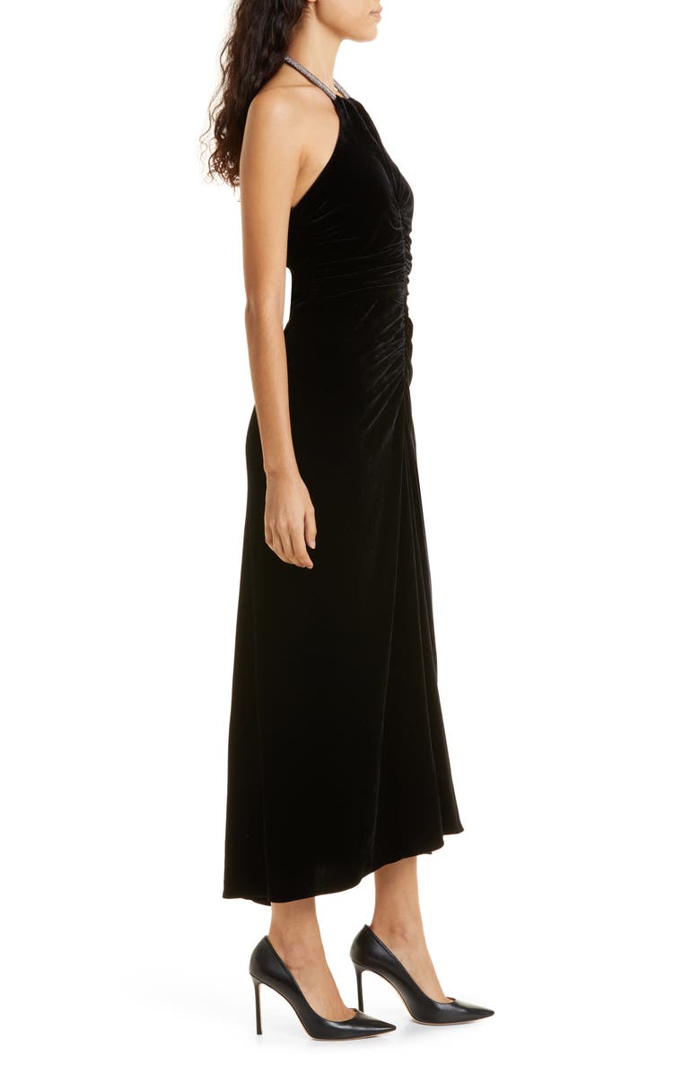 Veronica Beard Josette Beaded Halter Neck Velvet Dress, Alternate, color,