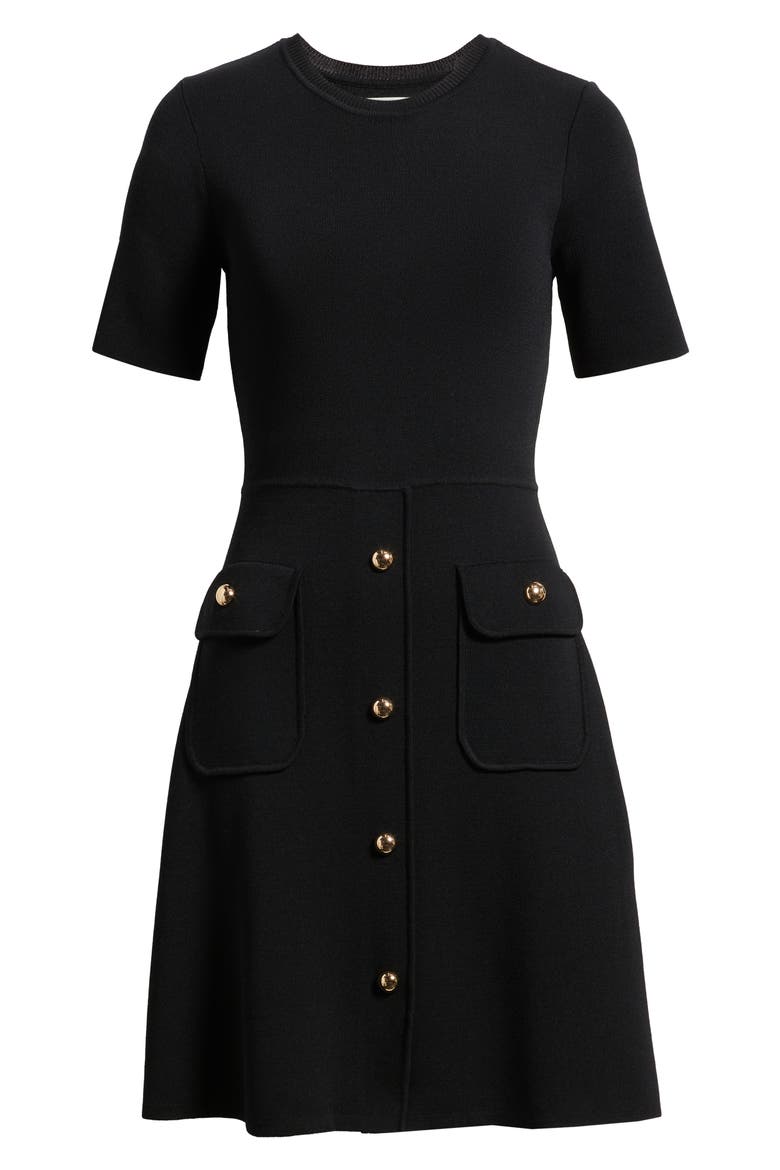 Patch Pocket A-Line Sweater Dress, Alternate, color, BLACK
