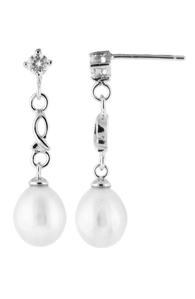 SPLENDID PEARLS Sterling Silver 7.5-8mm Freshwater Pearl Chain Drop Earrings, Main, color, 