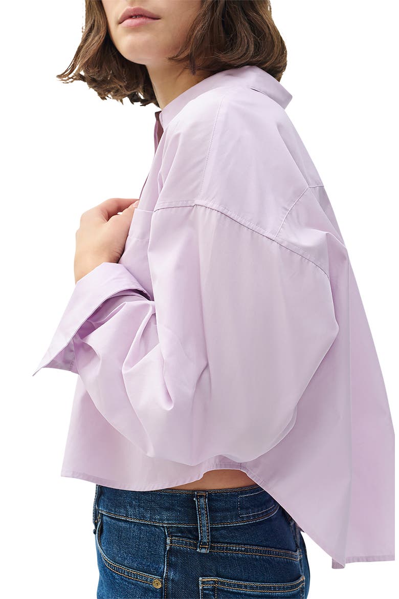 Marin Crop Cotton Button-Up Shirt, Alternate, color, LAVENDER