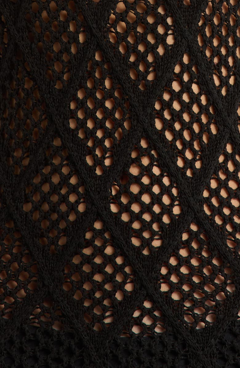 Elan Open Stitch Ruffle Hem Cover-Up Maxi Dress, Alternate, color, Black