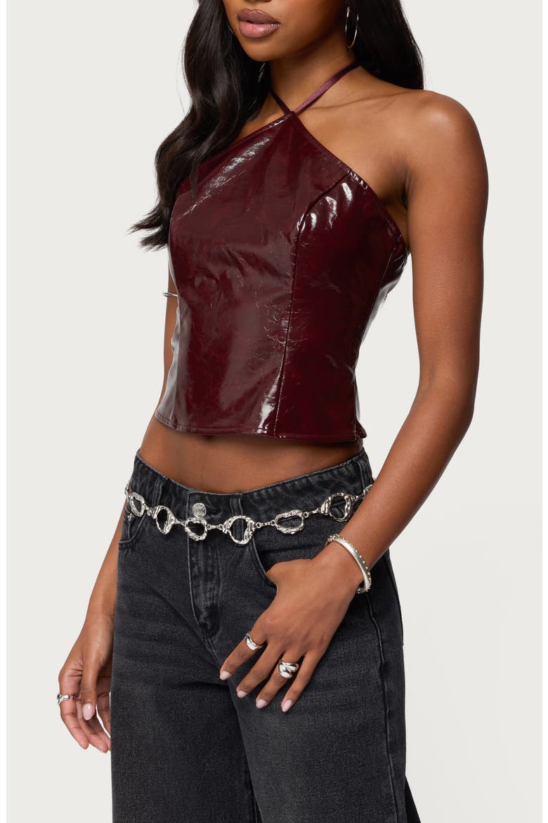 Hailie Faux Leather Halter Crop Top, Alternate, color, BURGUNDY