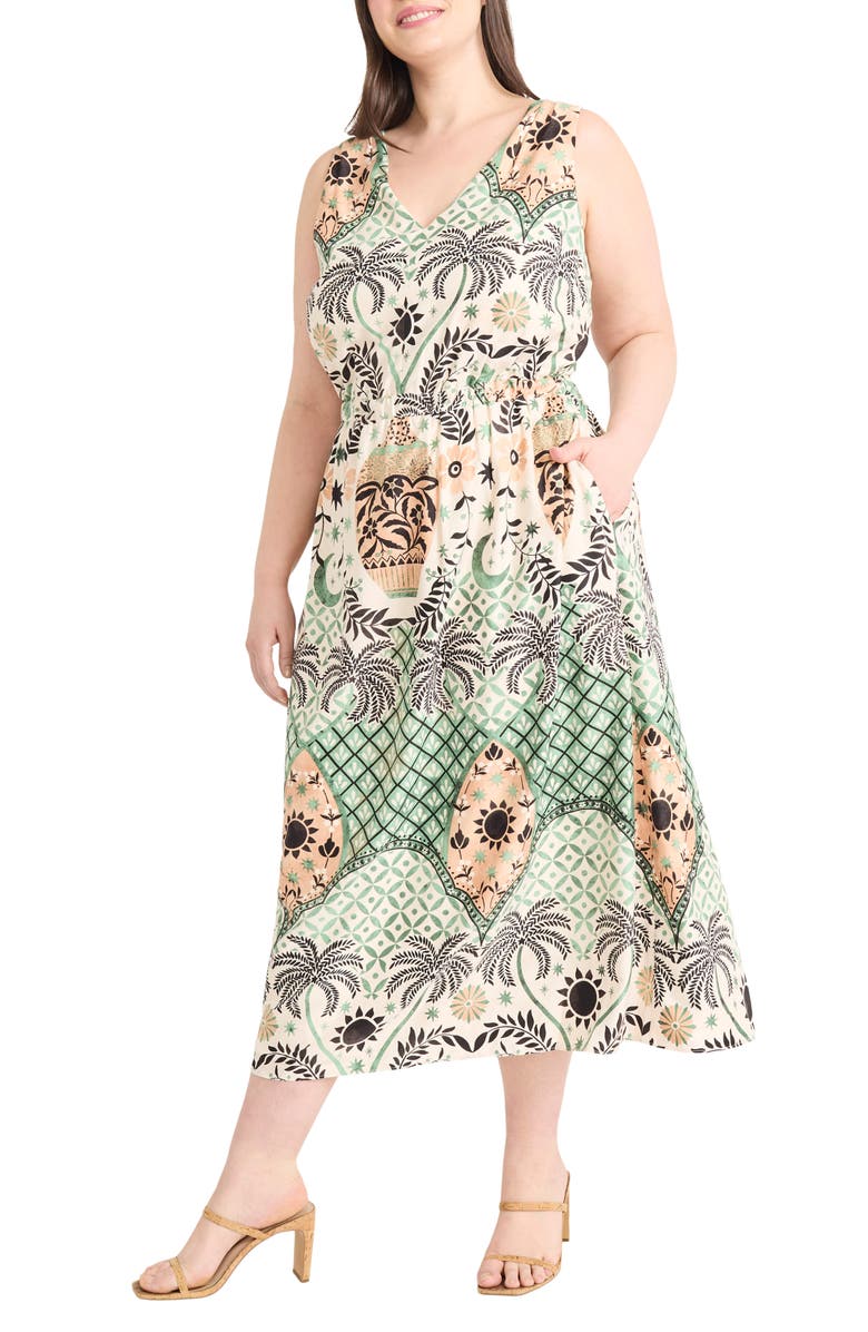Maggy London Print Sleeveless Midi Dress, Alternate, color, Cream/ Green