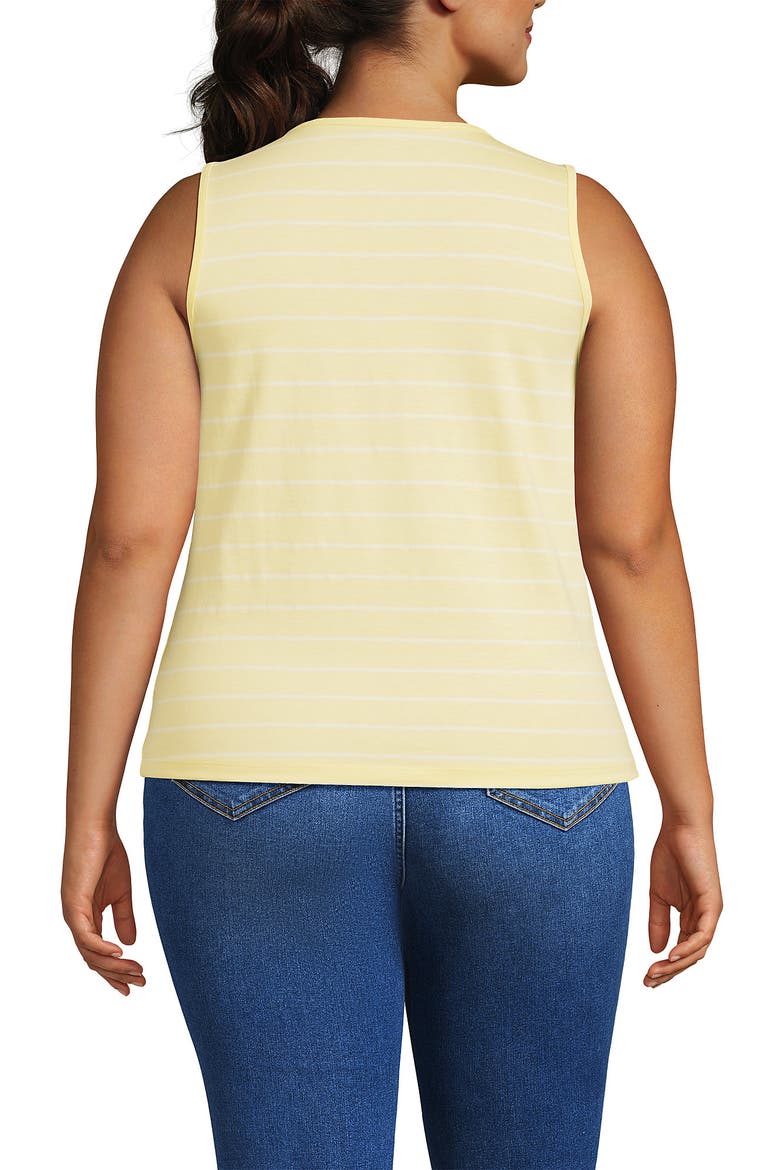 Plus Size Supima Keyhole Tank, Alternate, color, Pale Yellow/Ivory Stripe
