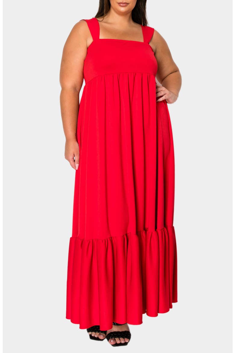 Angelika Ruffle Hem Sleeveless Maxi Dress, Main, color, RED