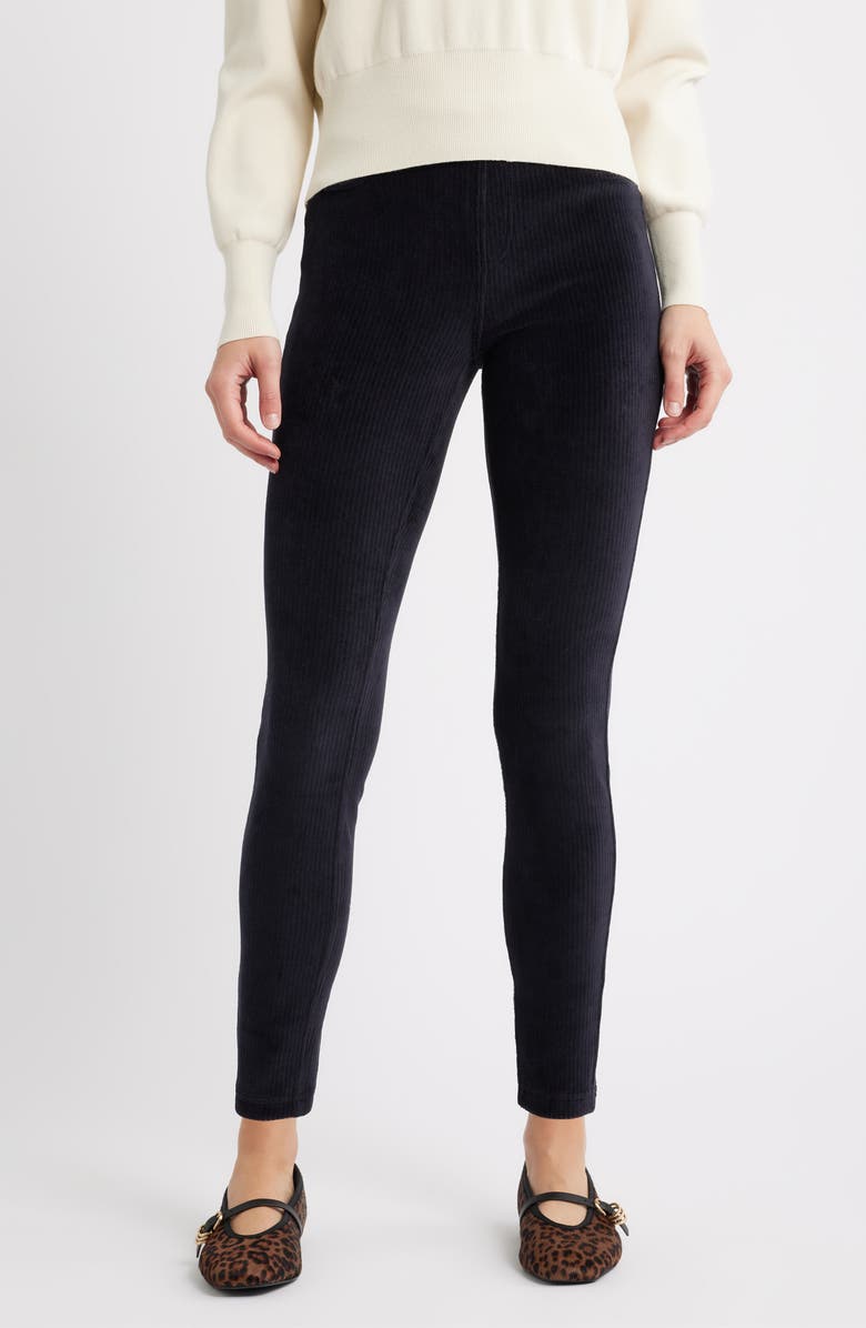 Hue Classic Stretch Corduroy Leggings, Main, color, Black