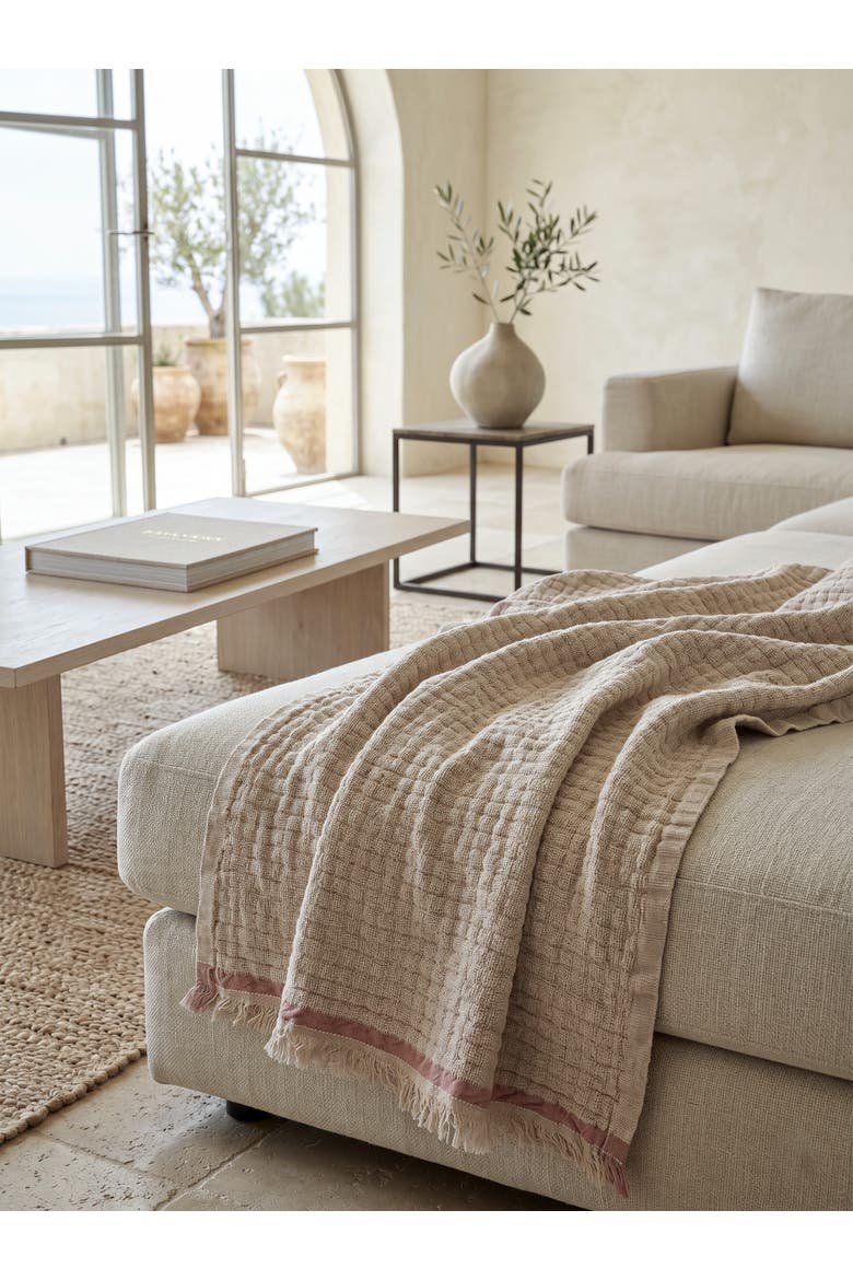 Vintage Texture Linen Throw with Stripes, Alternate, color, Beige/Pink