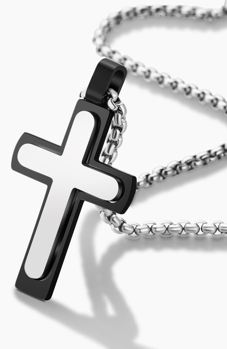EDFORCE Men's Two Layer Cross Necklace, Alternate, color, Black