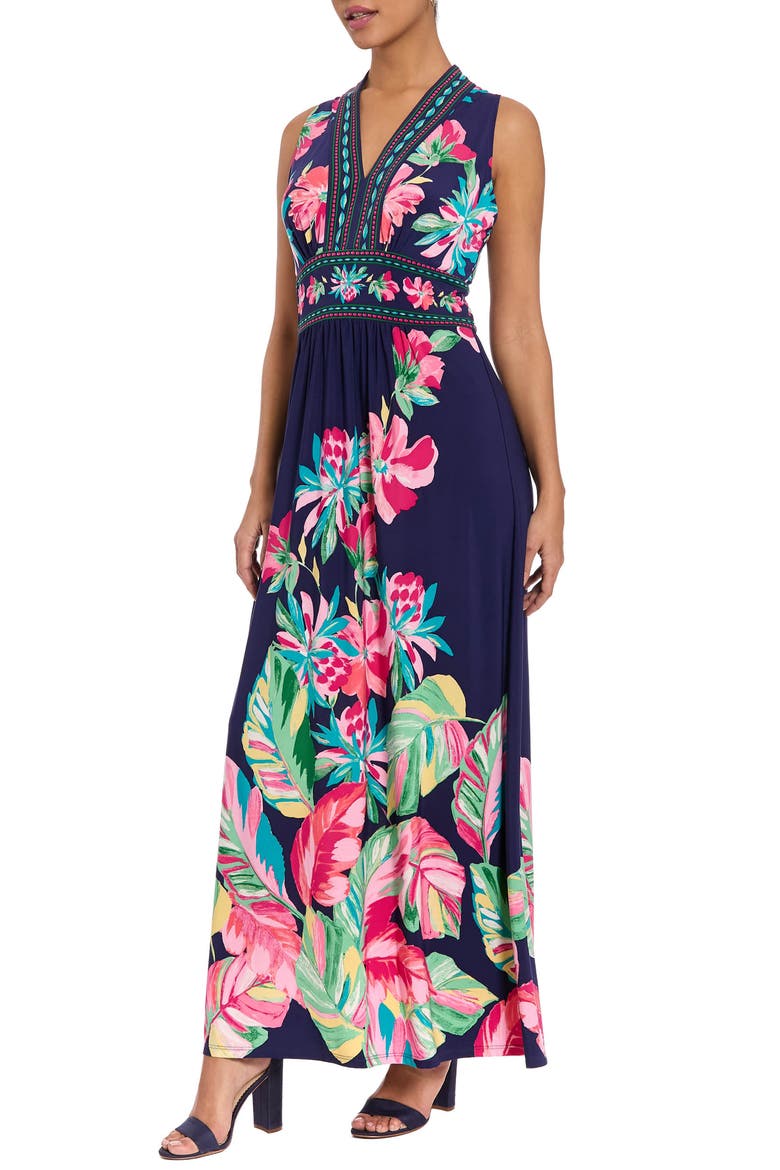 V-Neck Maxi Dress, Alternate, color, NAVY/ HOT PINK