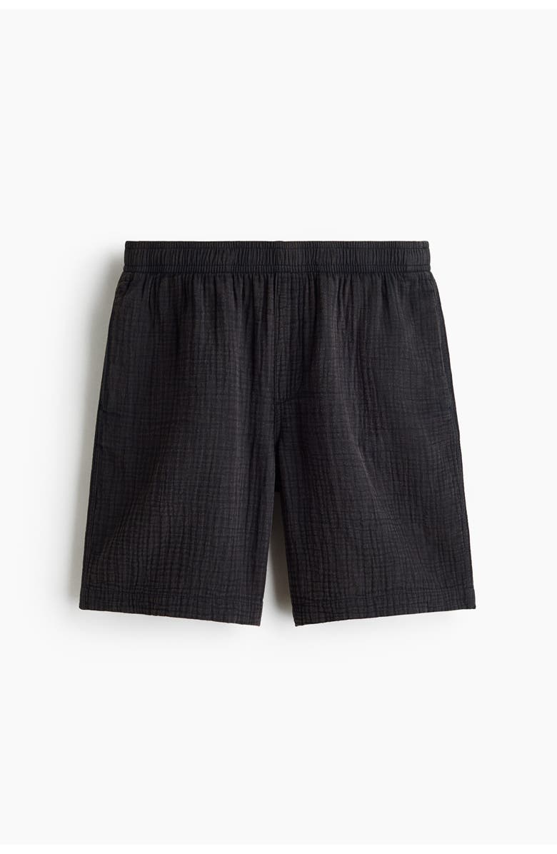 H&M Relaxed Fit Muslin Shorts, Main, color, Black