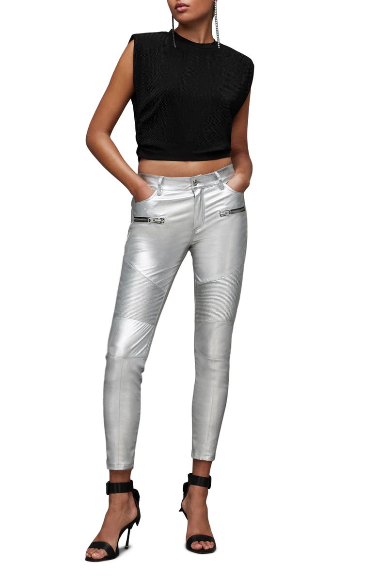 AllSaints Alya Nika Metalllic Crop Muscle Tee, Alternate, color, Black