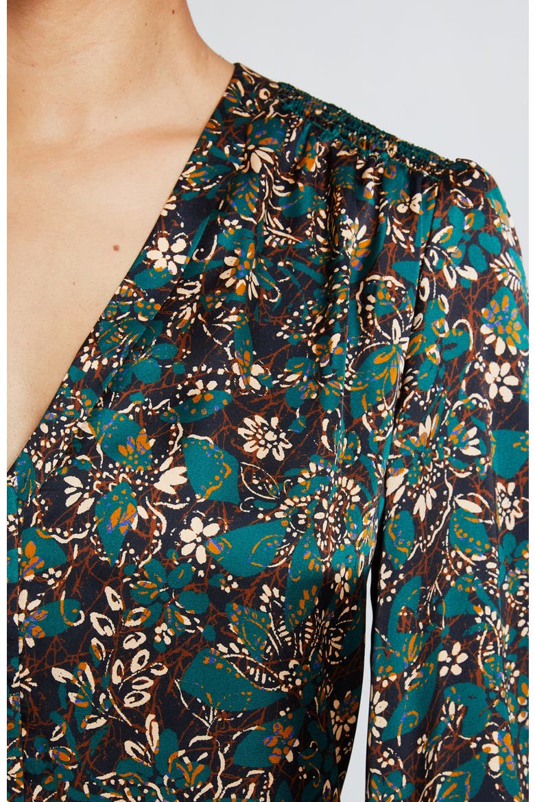 ALEXIA Long Sleeve Buttoned Blouse in Modern Floral Print, Alternate, color, PINE MULTI