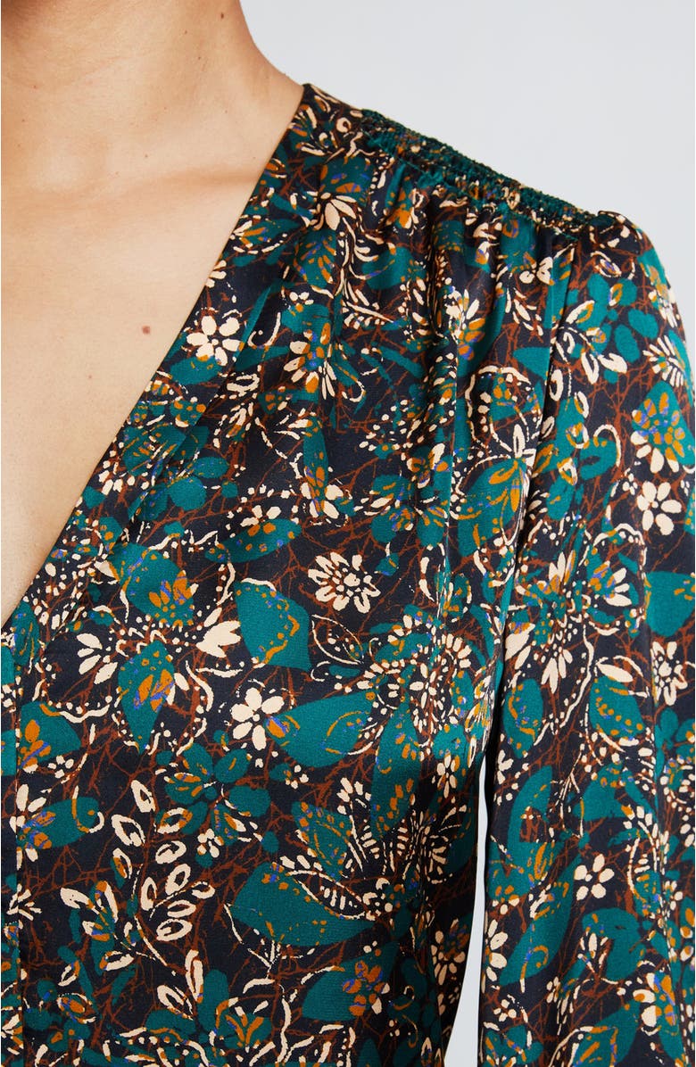 Santorelli ALEXIA Long Sleeve Buttoned Blouse in Modern Floral Print, Alternate, color, 