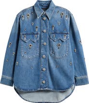 AllSaints Enna Embellished Denim Snap-Up Shirt