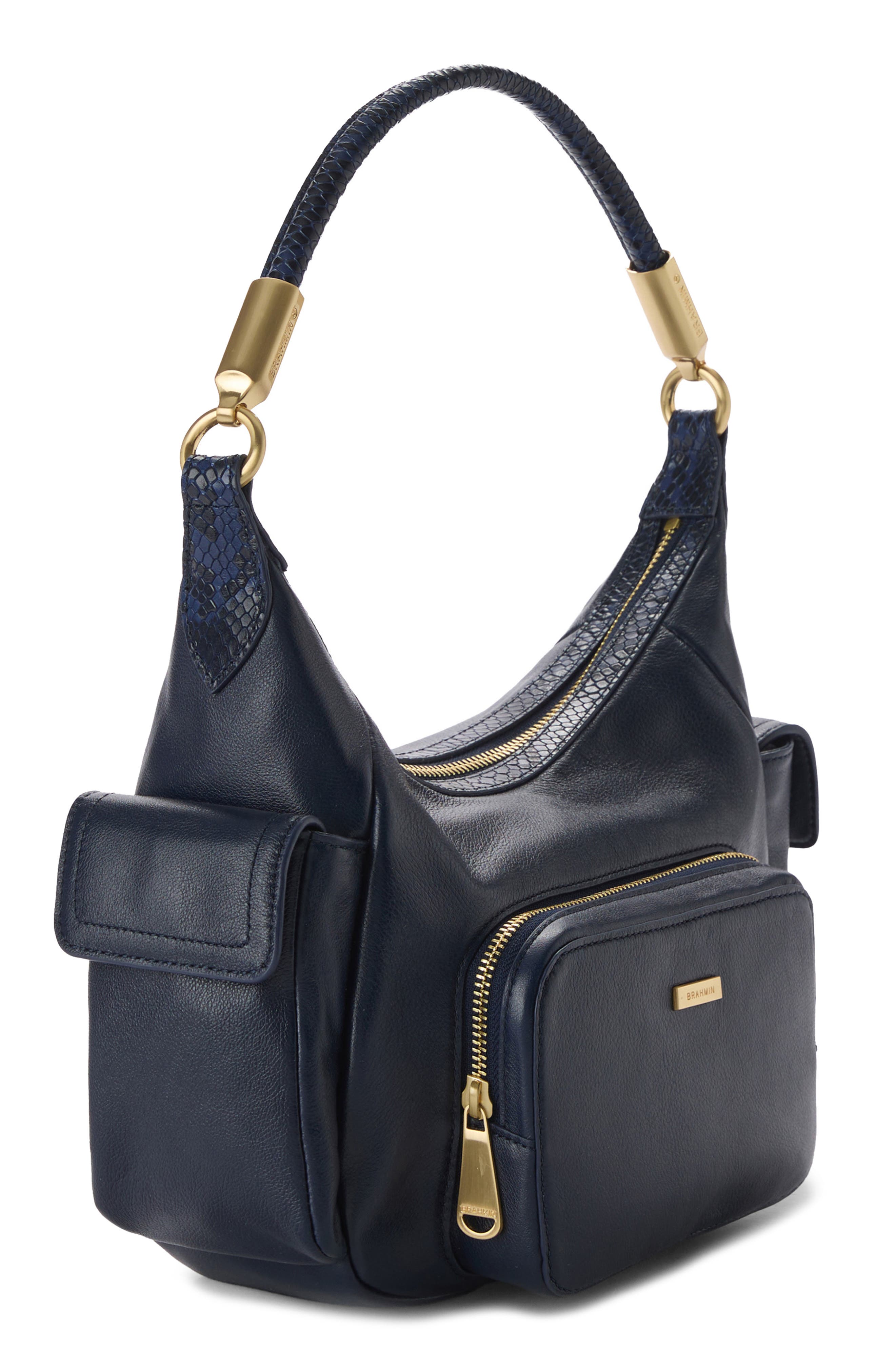 Brahmin Corinne Leather Shoulder Bag, Alternate, color, Navy