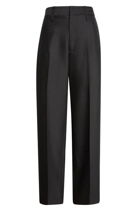 Curved Leg Virgin Wool Blend Suiting Pants