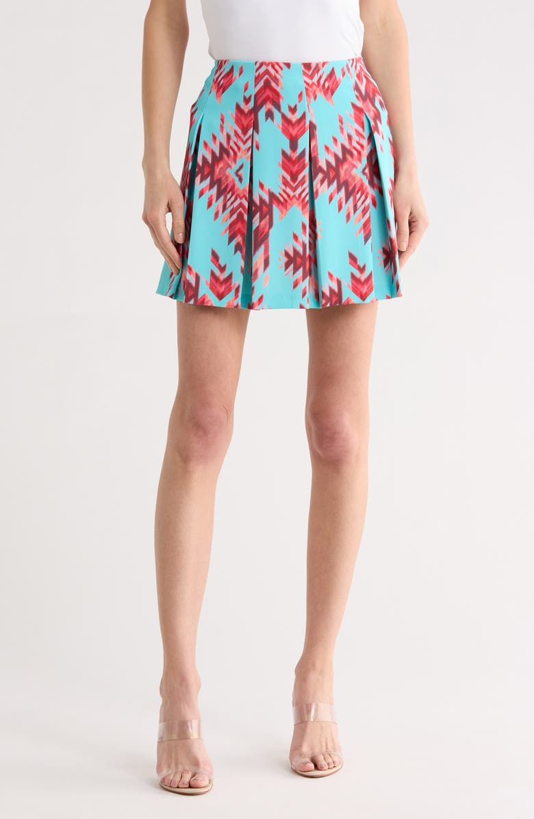 L'AGENCE Tania Pleated Miniskirt, Main, color, Pool Blue Ganado Print