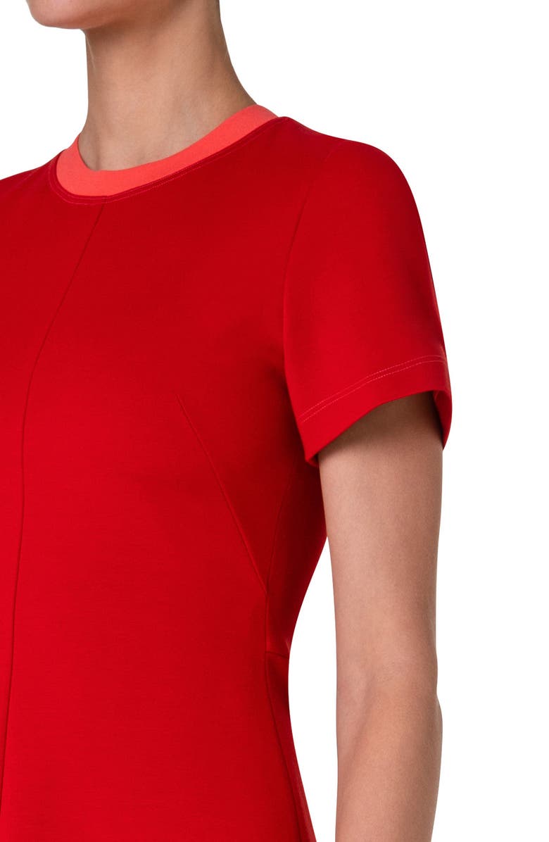 Akris punto Tipped Neckline Short Sleeve Stretch Jersey Dress, Alternate, color,