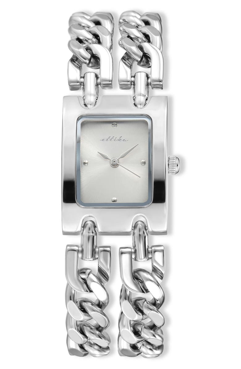 Ettika Thick Chain Bracelet Watch, Main, color, Vanilla And Silver