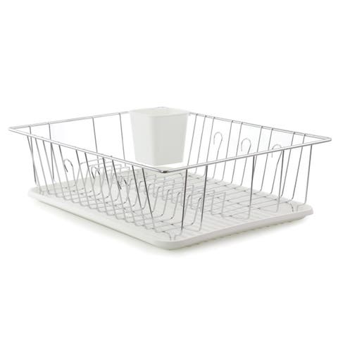 16-Inch Dish Rack in White with Cutlery Holder