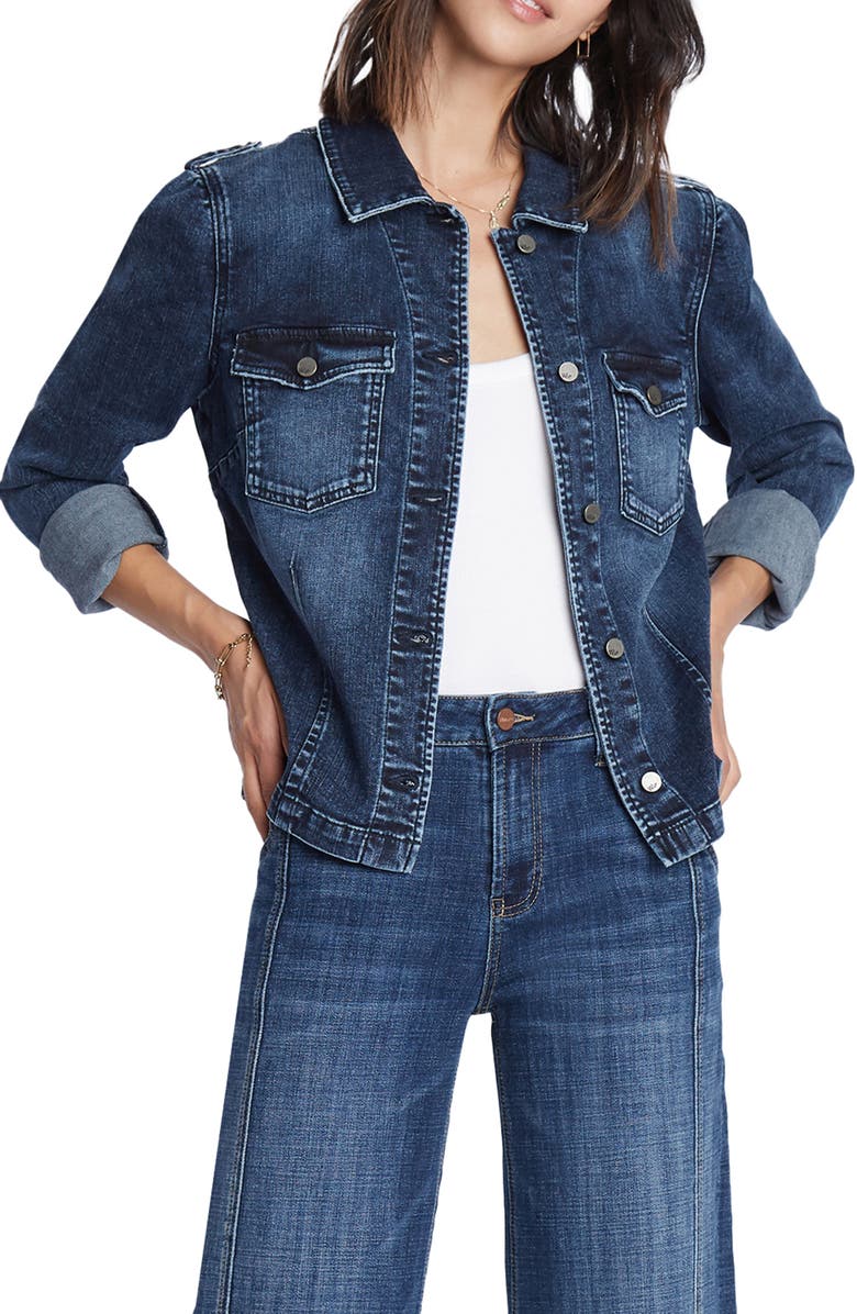 Wash Lab Denim Puff Shoulder Cuff Denim Jacket, Main, color, 