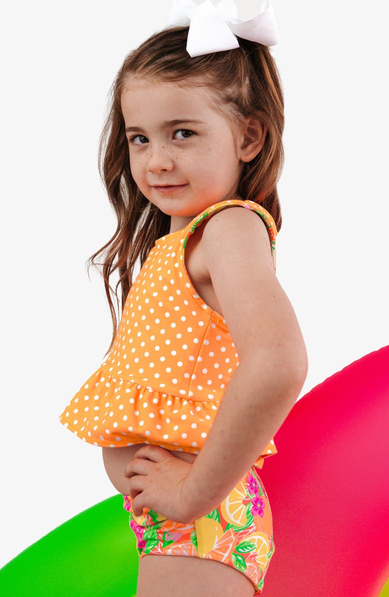 RuffleButts Kids' Neon Squeeze Reversible Two-Piece Swimsuit, Alternate, color, Yellow