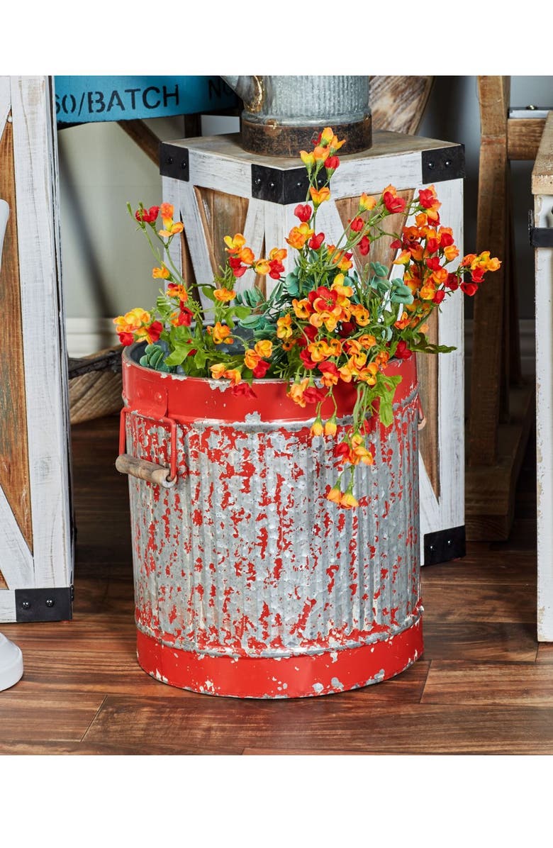UMA Red Farmhouse Distress Round Iron Planter - Set of 2, Alternate, color, 