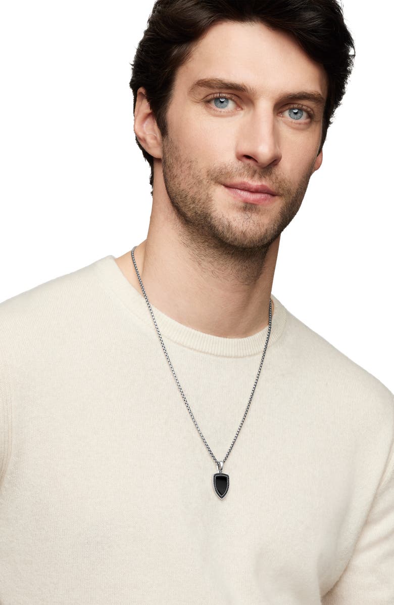 David Yurman Men's Shield Amulet with Diamonds, Alternate, color, Sterling Silver/ Black Onyx