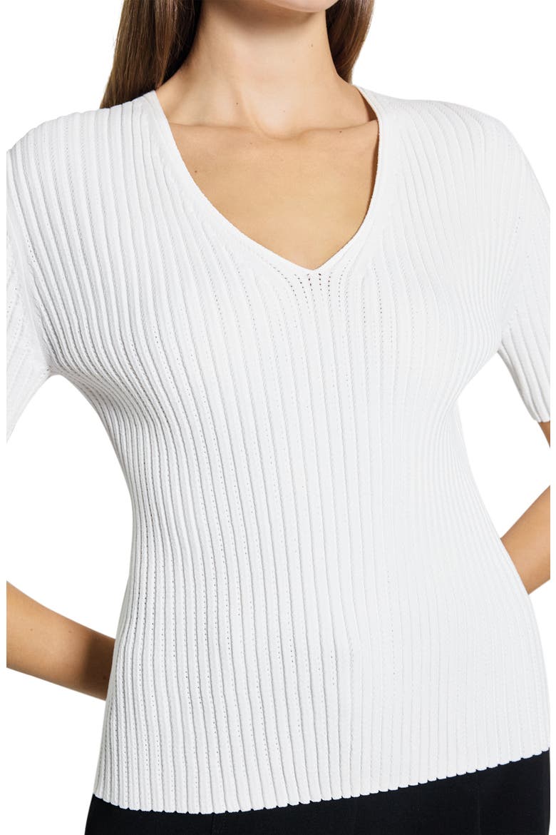 V-Neck Rib Pointelle Sweater, Alternate, color, WHITE