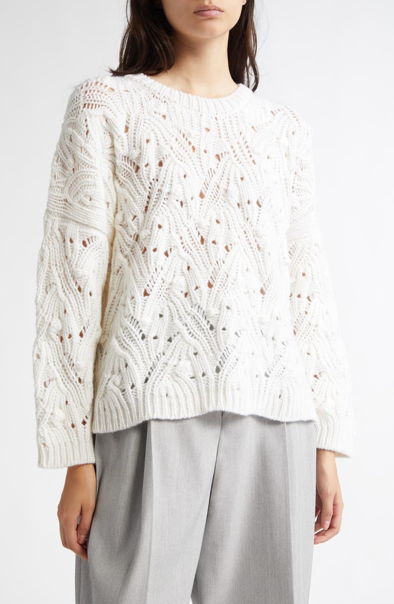 Johnstons of Elgin Slouch Lace Stitch Cashmere Sweater, Alternate, color, 