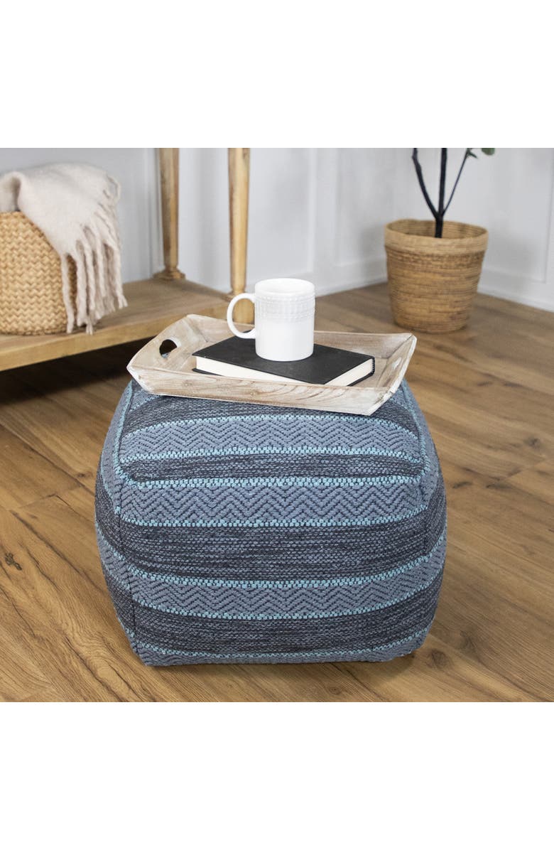 Northlight Striped Woven Cotton Square Pouf - 14" - Gray, Alternate, color, Gray