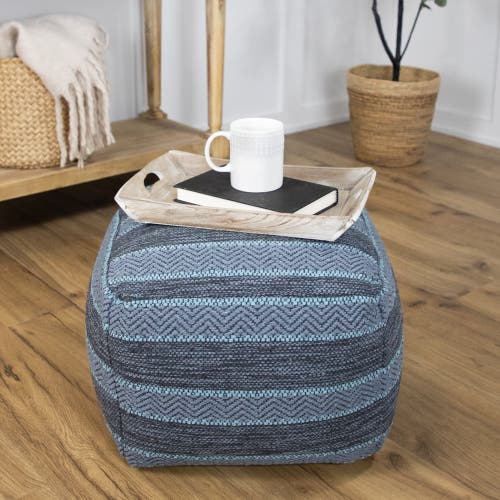 Northlight Striped Woven Cotton Square Pouf