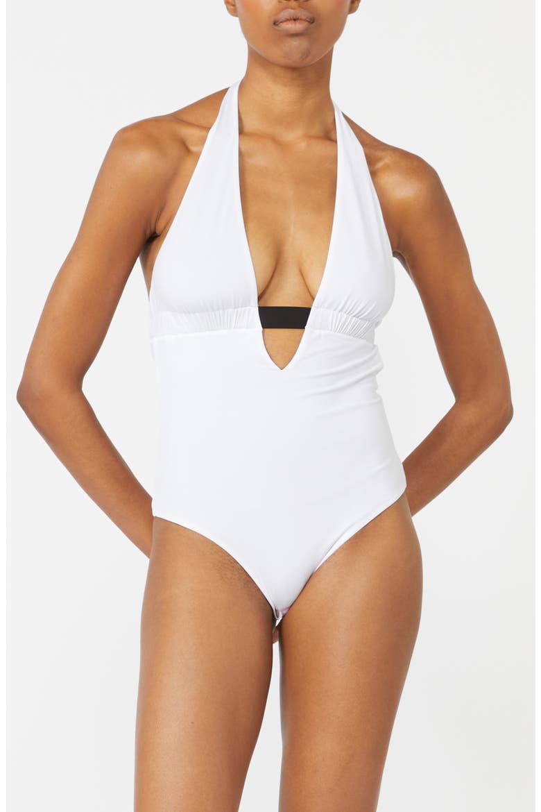 Reversible Plunge Neck One-Piece Swimsuit, Alternate, color, BLACK