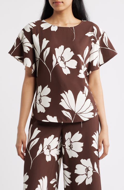 Floral Flutter Sleeve Top (Regular & Petite)