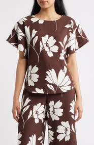 Anne Klein Floral Flutter Sleeve Top