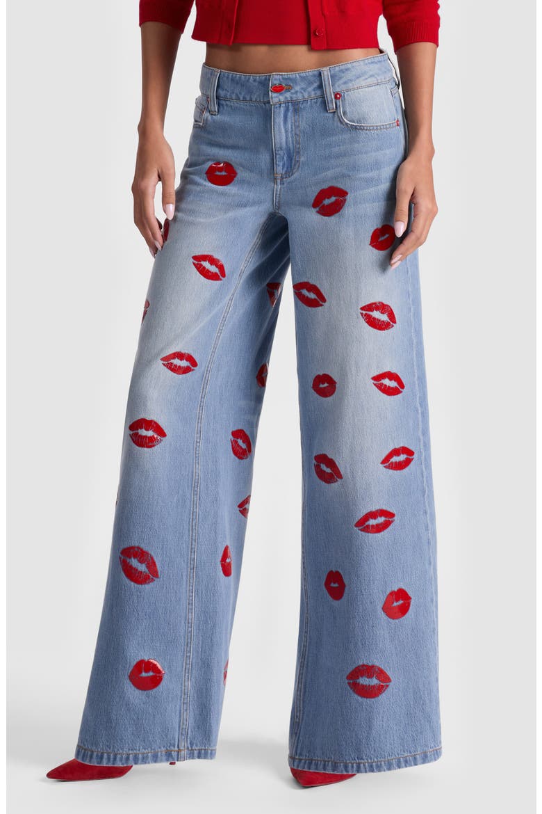 Amazing Kiss Print Wide Leg Jeans, Alternate, color, DENVER BRIGHT BLUE