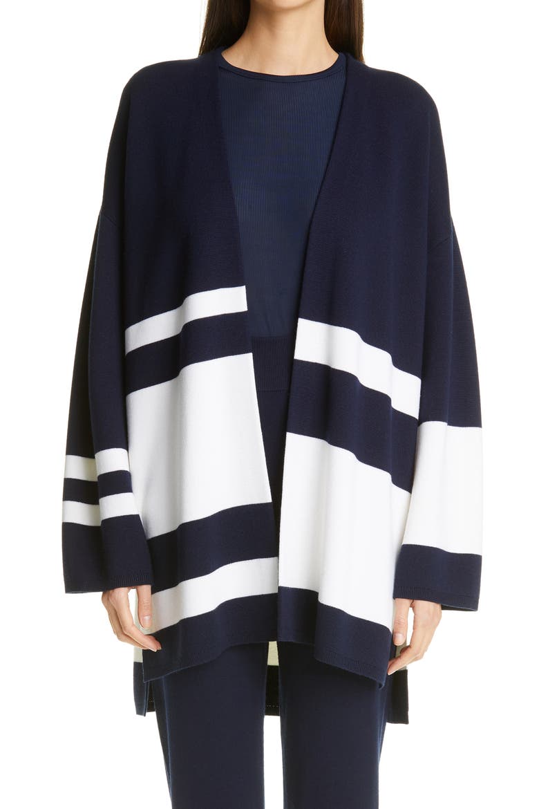 High/Low Milano Knit Cardigan, Main, color, NAVY/IVORY