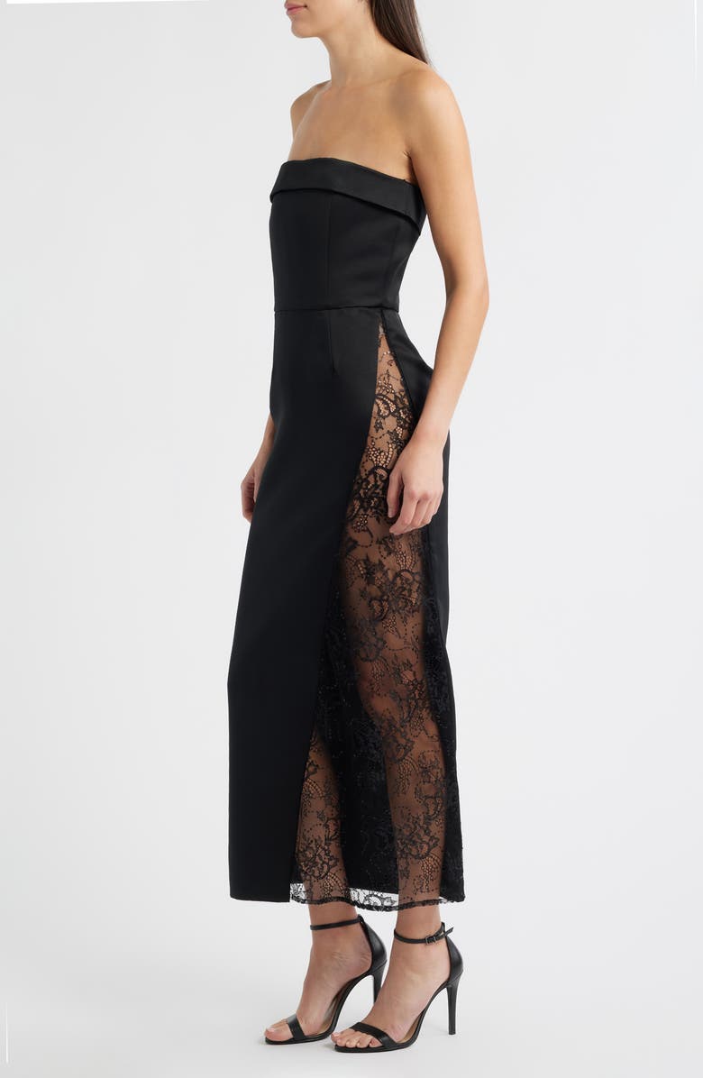 Delfi Collective Nourisse Lace Inset Strapless Gown, Alternate, color, Black