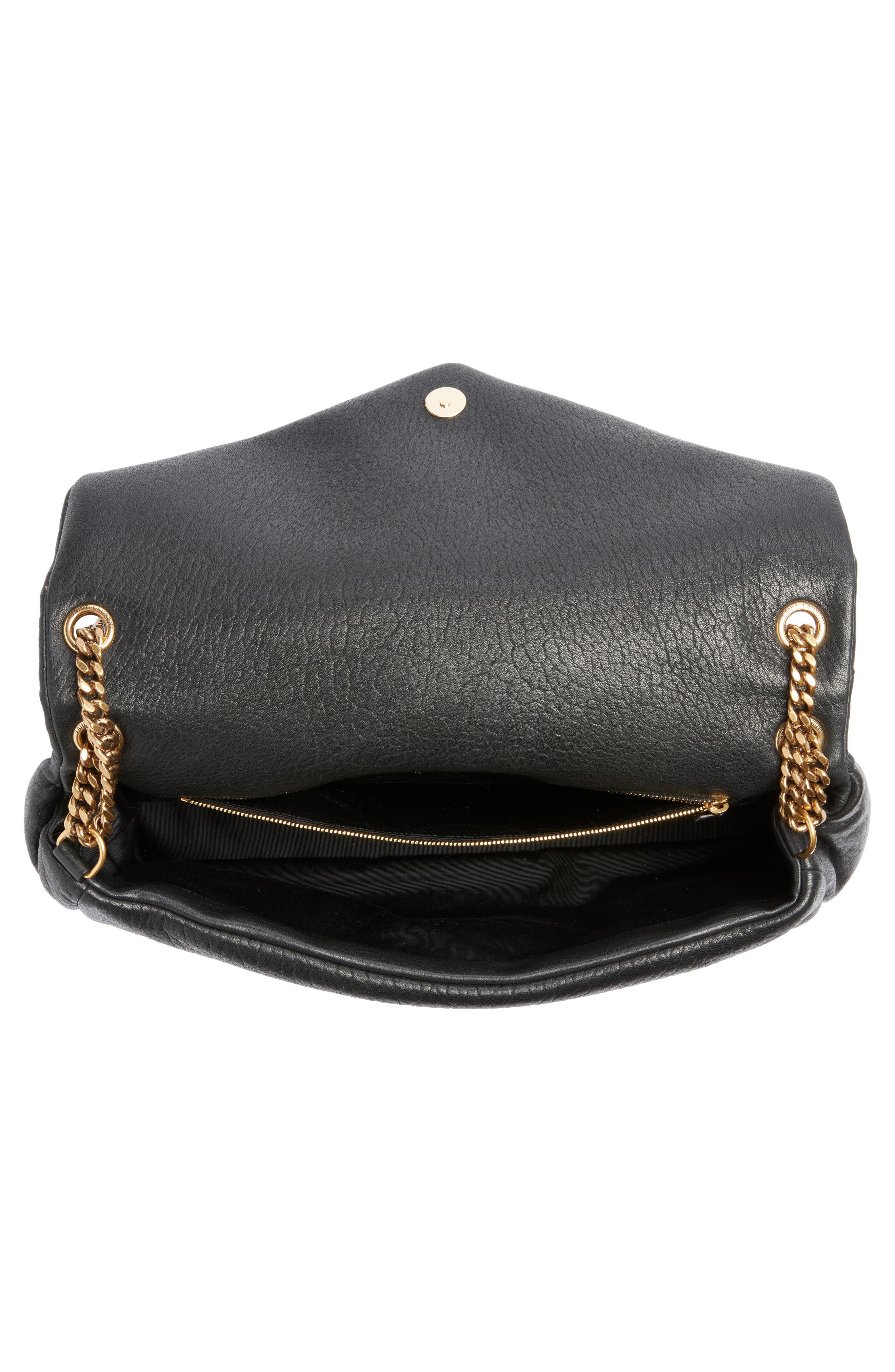 Saint Laurent Large Calypso Leather Shoulder Bag, Alternate, color, Noir