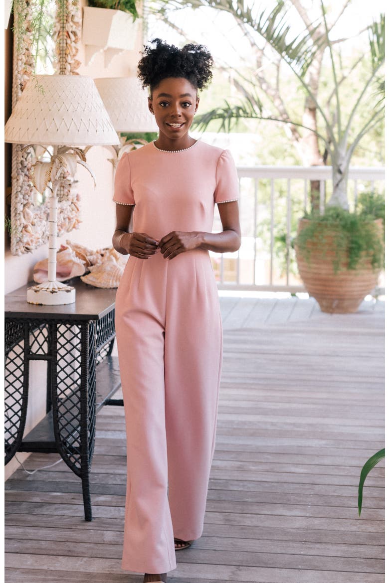 Pearl Trim Jumpsuit, Alternate, color, PUFF PINK