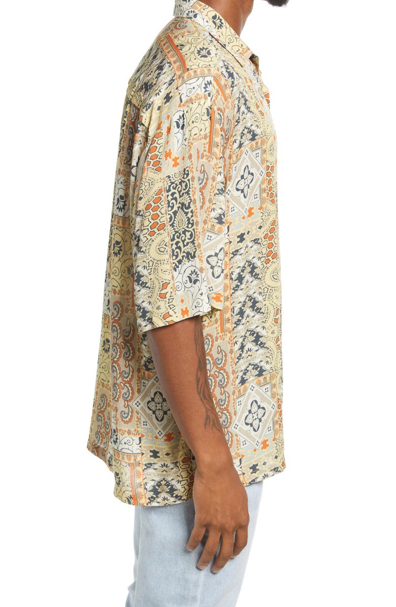 Topman Men's Oversize Vintage Print Short Sleeve Camp Shirt, Alternate, color, 