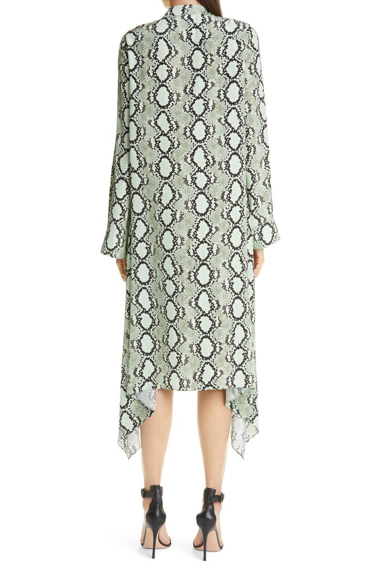 Snakeskin Print Crêpe de Chine Long Sleeve Midi Dress, Alternate, color, MINT MULTI MIMU